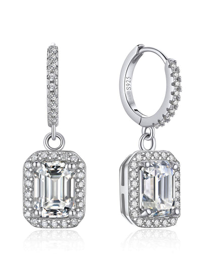 Ahabobo Halo Moissanite Hoop Earrings Emerald Cut Earrings For Women
