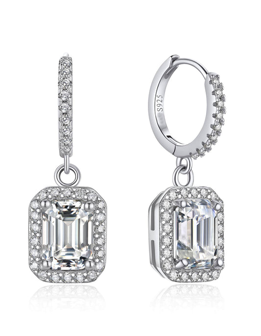 Ahabobo Halo Moissanite Hoop Earrings Emerald Cut Earrings For Women
