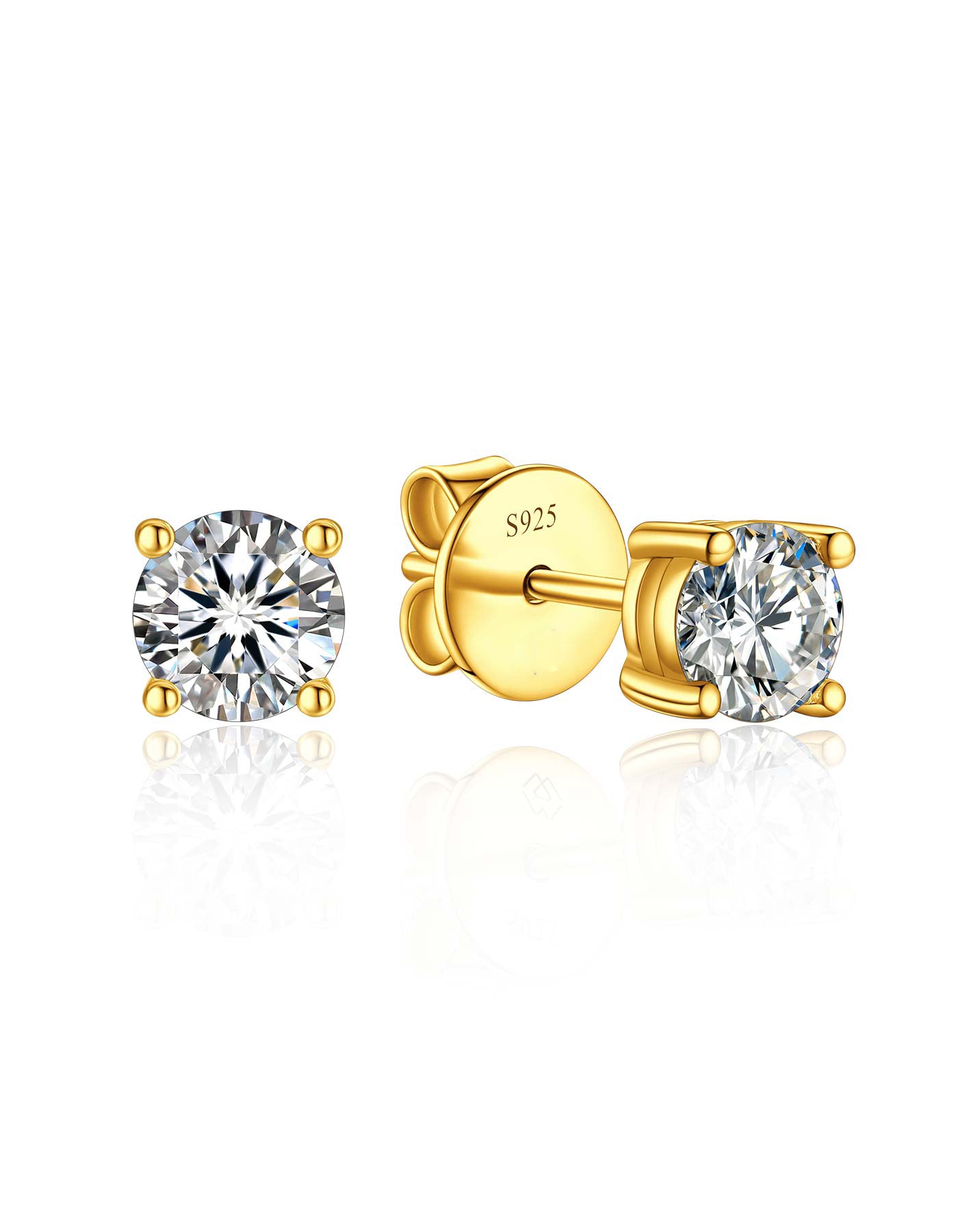 Ahabobo Sterling Silver Moissanite Stud Earrings Gold Plated