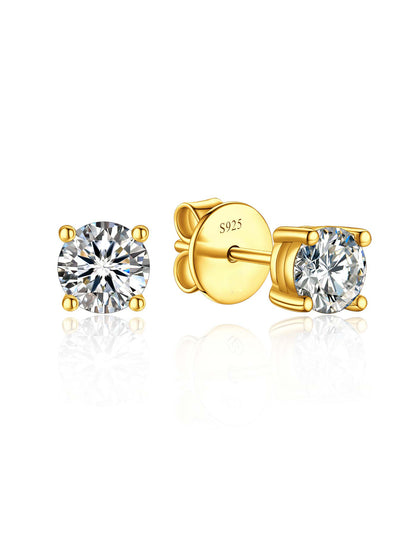 Ahabobo Sterling Silver Moissanite Stud Earrings Gold Plated