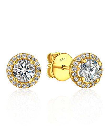 Ahabobo Gold Plated Halo Moissanite Stud Earrings for Women