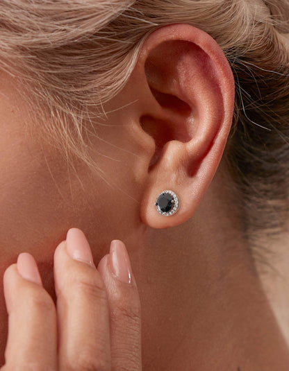 Ahabobo Black Halo Moissanite Stud Earrings for Women
