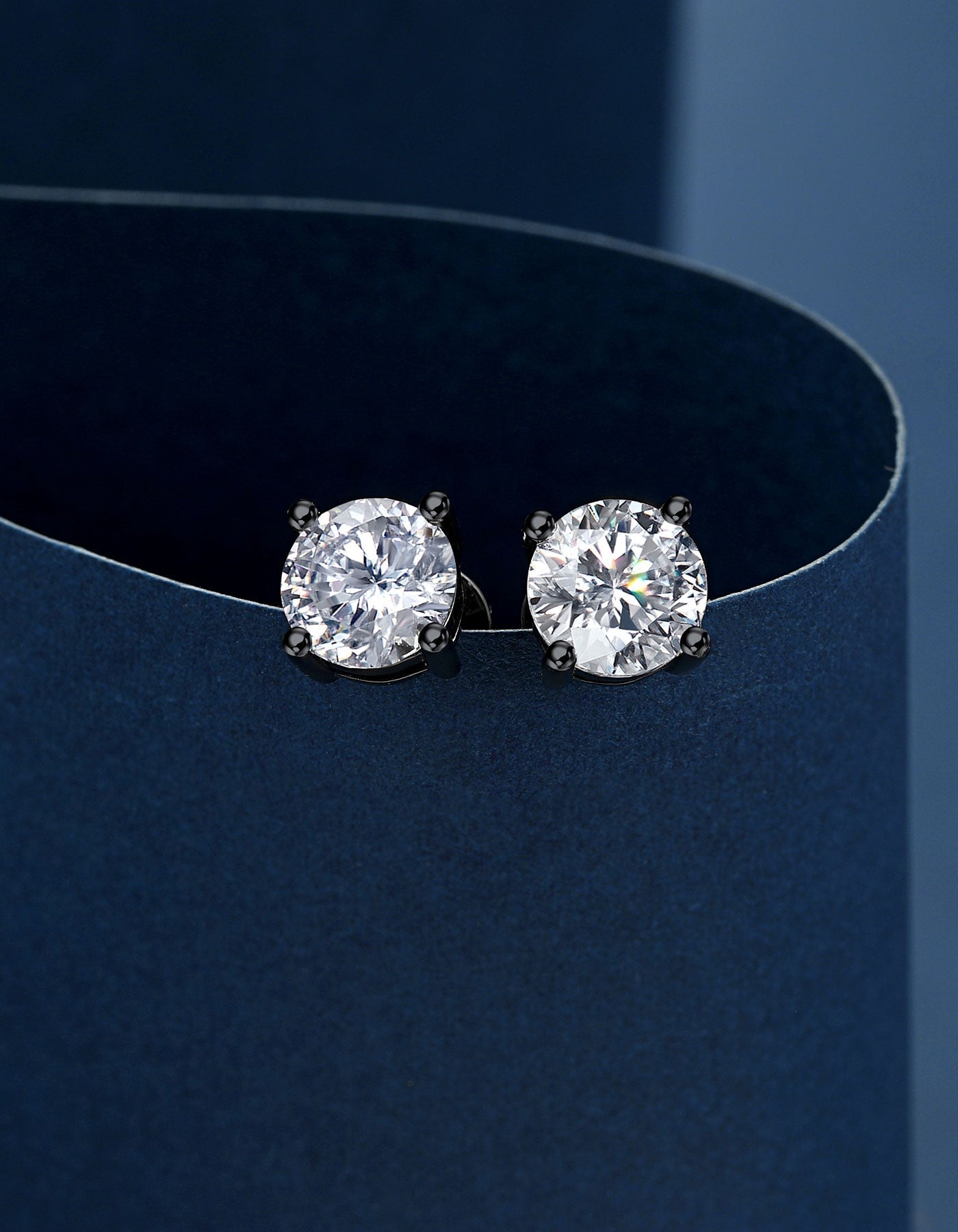 Sterling Silver Moissante Black Stud Earrings For Women Men