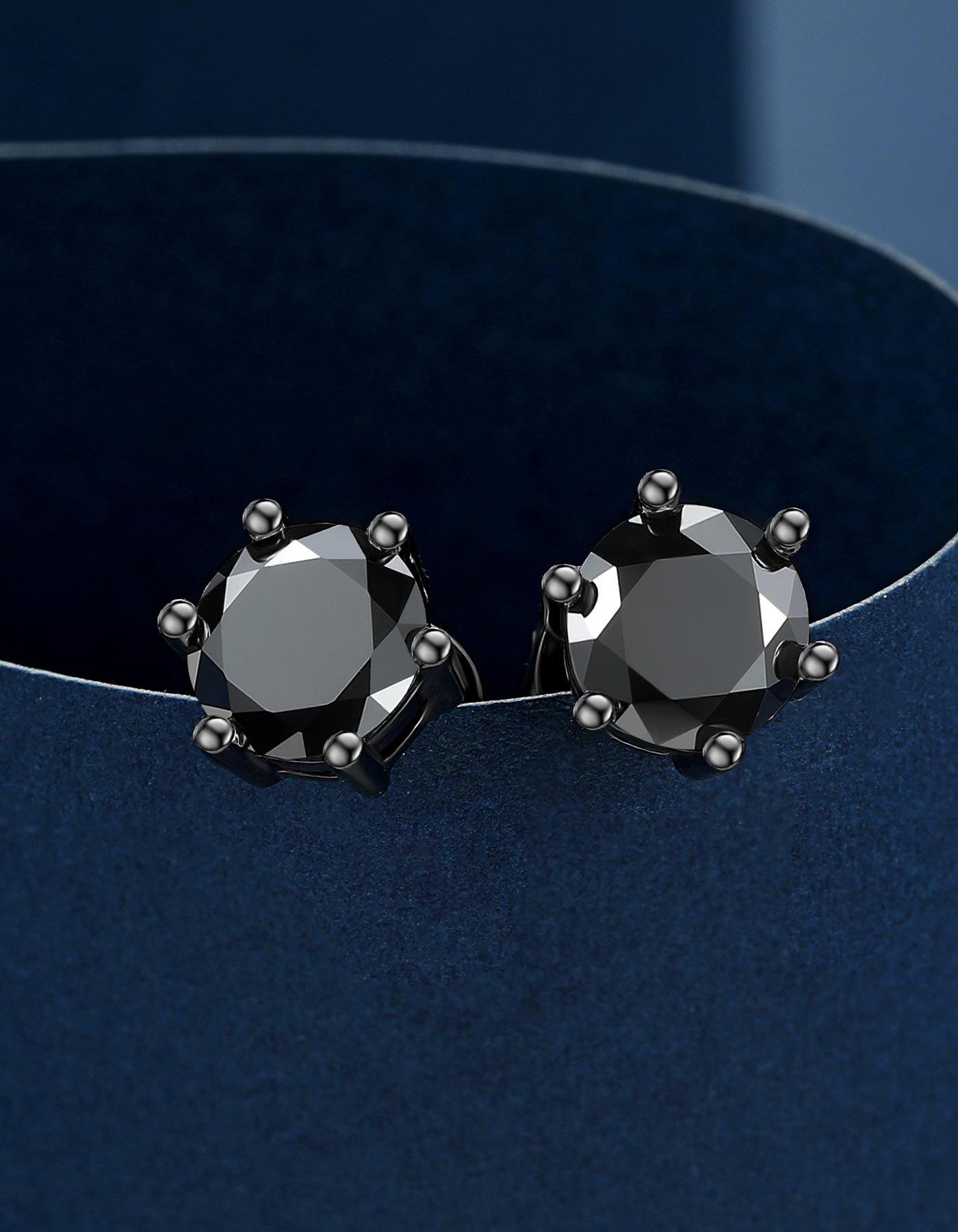 Ahabobo Black Moissante Stud Earrings 6-Prong for Men Women