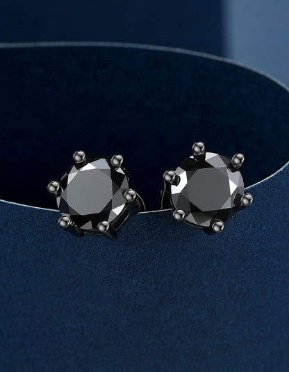Ahabobo Black Moissante Stud Earrings 6-Prong for Men Women