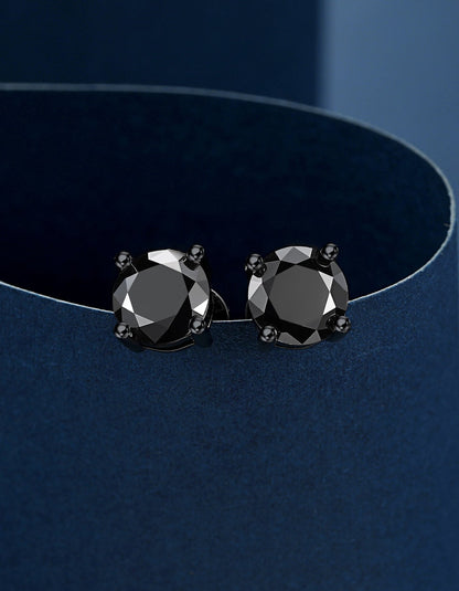 Ahabobo Black Moissante Earrings 4-Prong Studs for Men Women