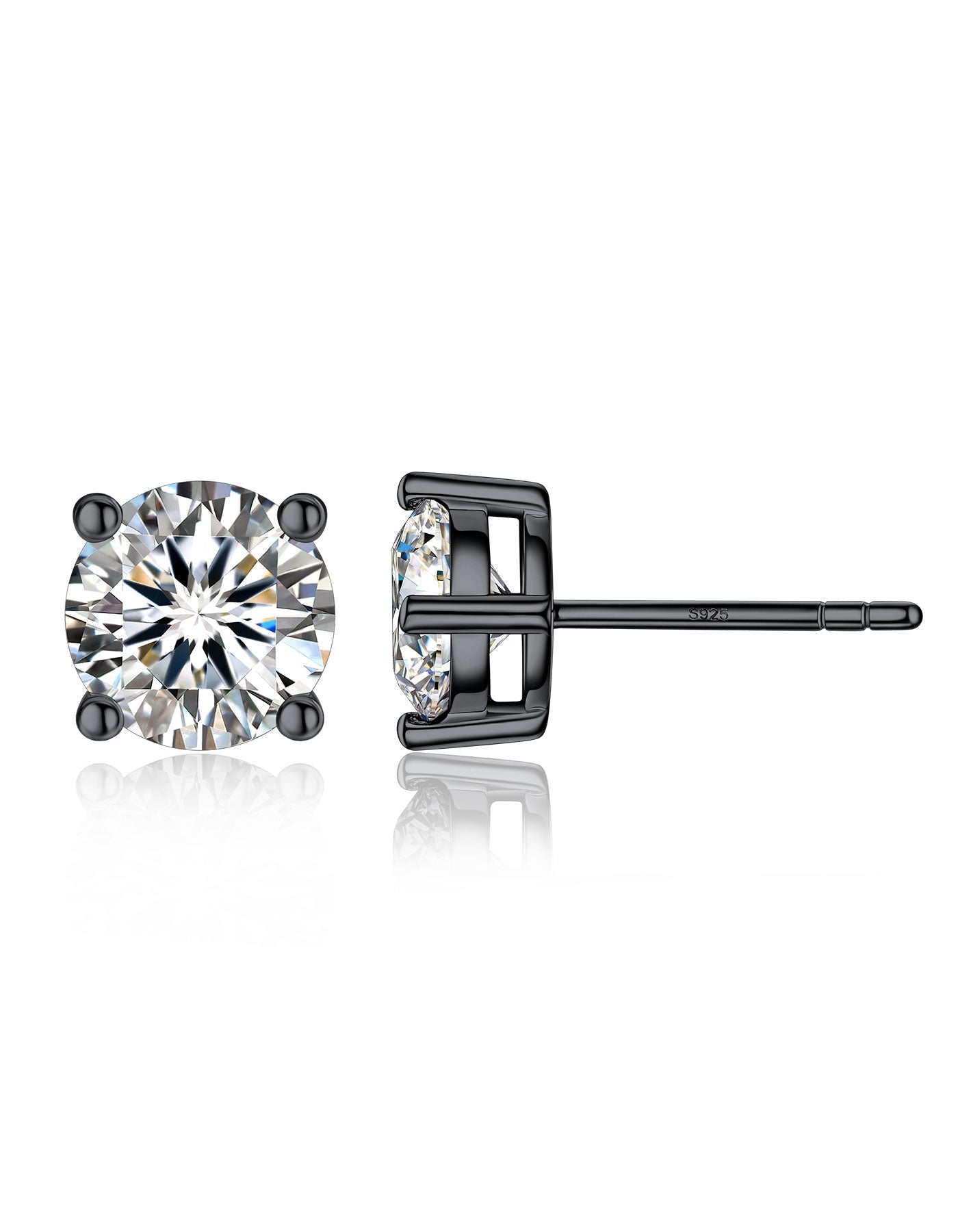 Sterling Silver Moissante Black Stud Earrings For Women Men