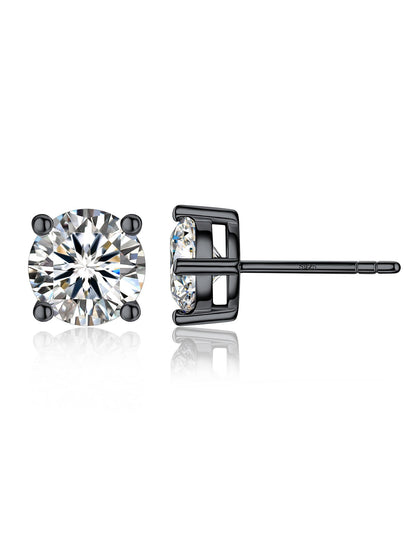 Sterling Silver Moissante Black Stud Earrings For Women Men