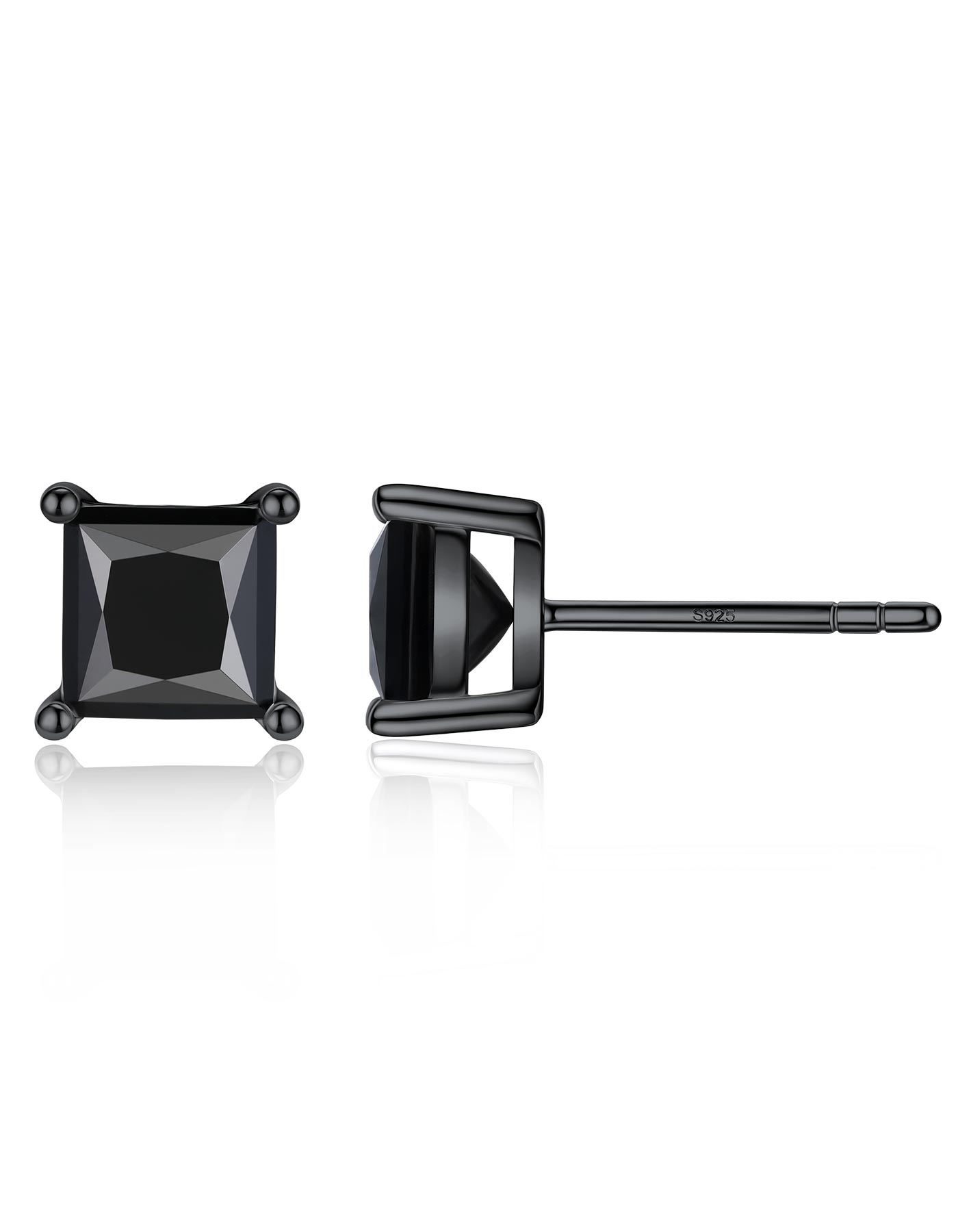 Ahabobo Princess Cut Black Moissanite Stud Earrings For Women Men