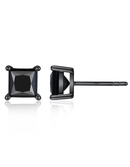 Ahabobo Princess Cut Black Moissanite Stud Earrings For Women Men