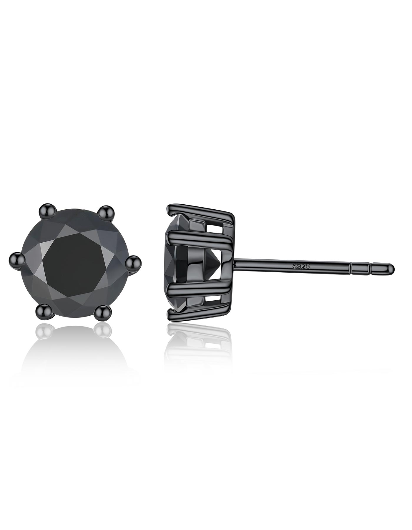Ahabobo Black Moissante Stud Earrings 6-Prong for Men Women