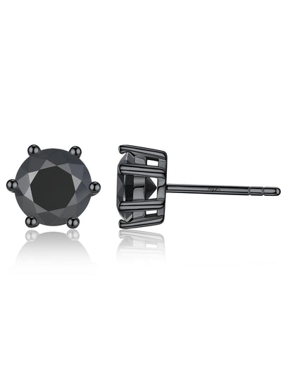 Ahabobo Black Moissante Stud Earrings 6-Prong for Men Women