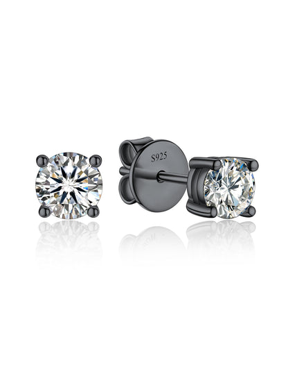 Sterling Silver Moissante Black Stud Earrings For Women Men