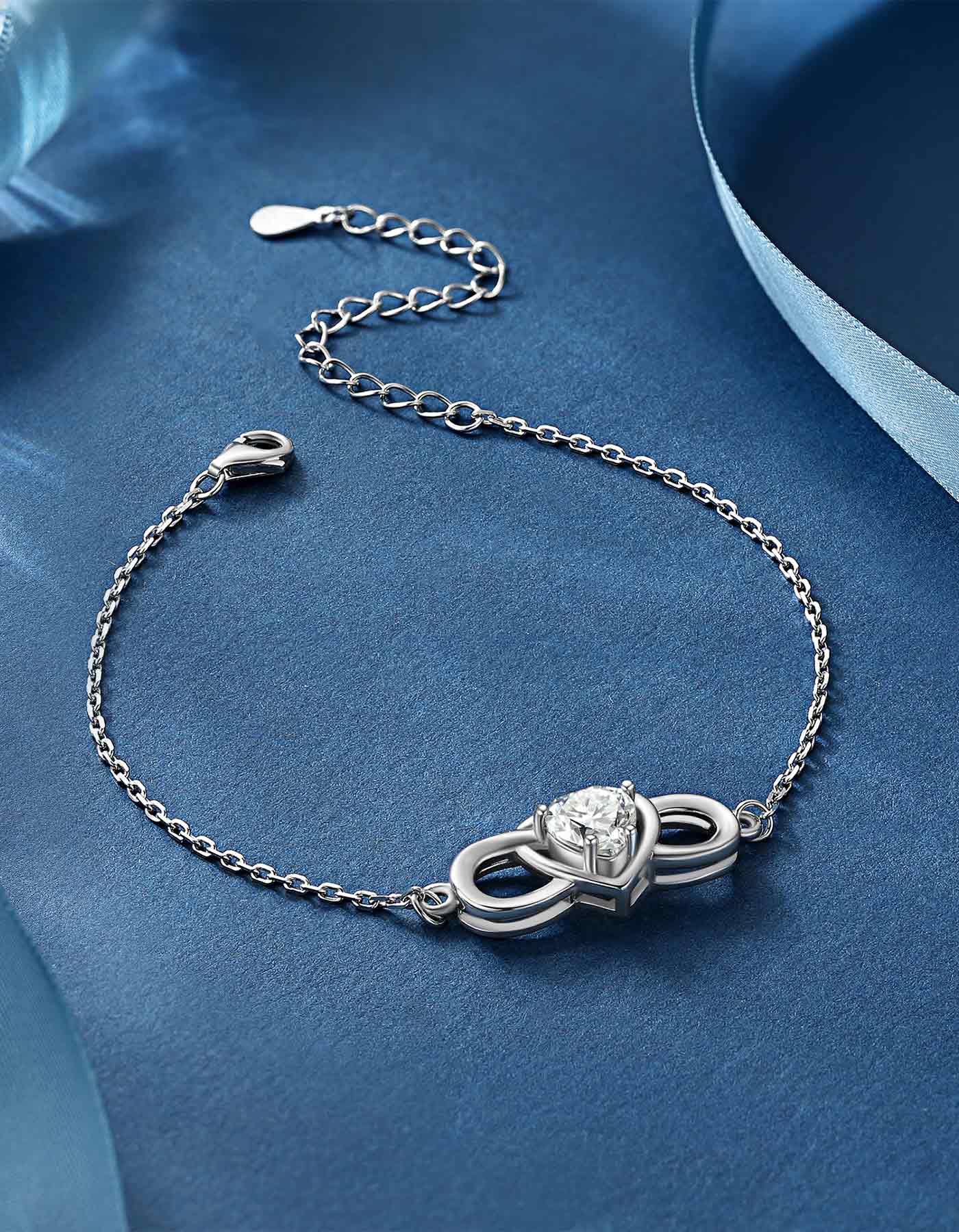 Ahabobo Infinity Heart Bracelet With Moissanite For Women