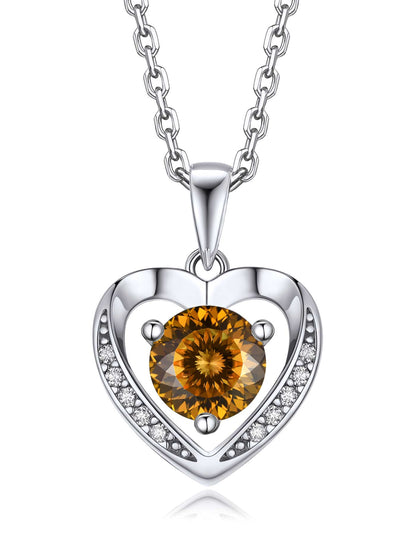 Ahabobo Heart Moissanite Birthstone Necklace in Silver