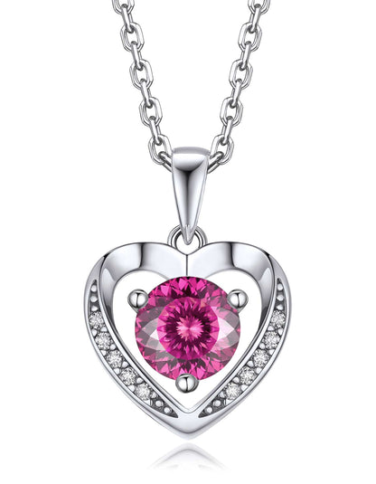 Ahabobo Heart Moissanite Birthstone Necklace in Silver