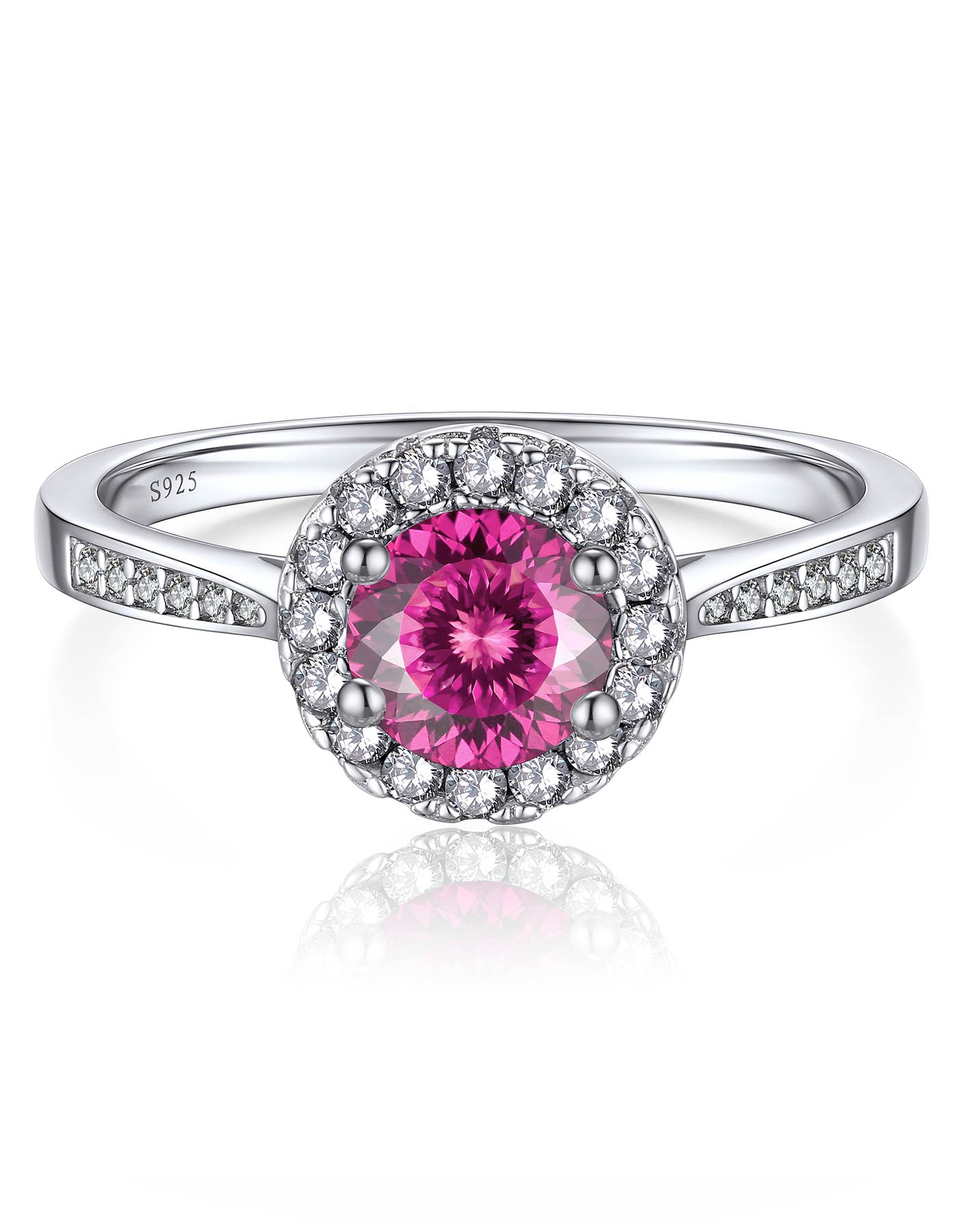 Ahabobo Sterling Silver Birthstone Moissanite Halo Ring For Women