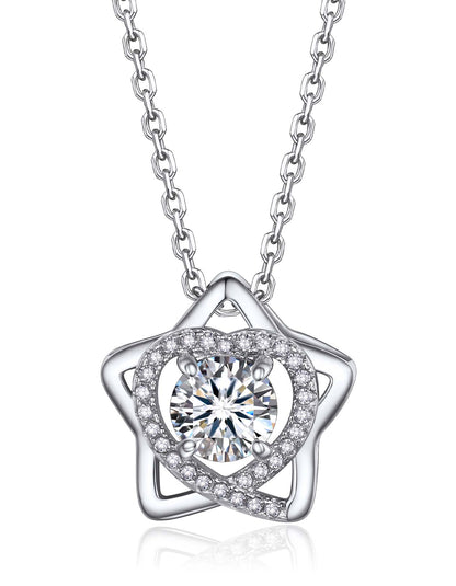Ahabobo Pentagram Moissanite Heart Pendant Necklace For Women