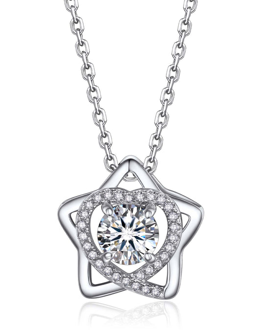 Ahabobo Pentagram Moissanite Heart Pendant Necklace For Women