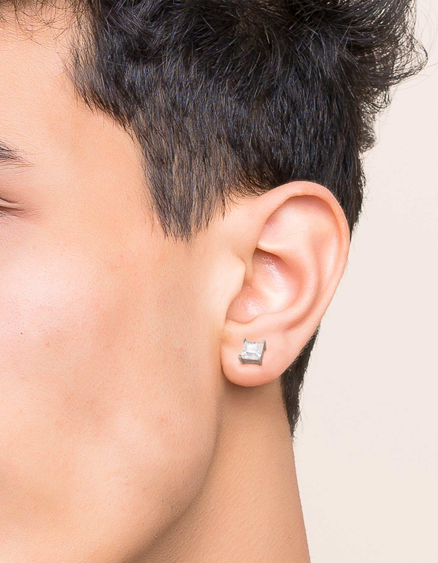 Ahabobo Stelring Silver Moissanite Princess Cut Stud Earrings