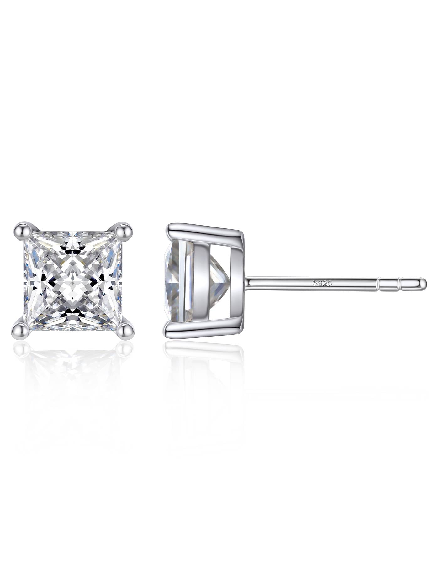 Ahabobo Stelring Silver Moissanite Princess Cut Stud Earrings