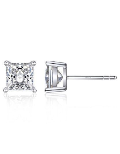 Ahabobo Stelring Silver Moissanite Princess Cut Stud Earrings