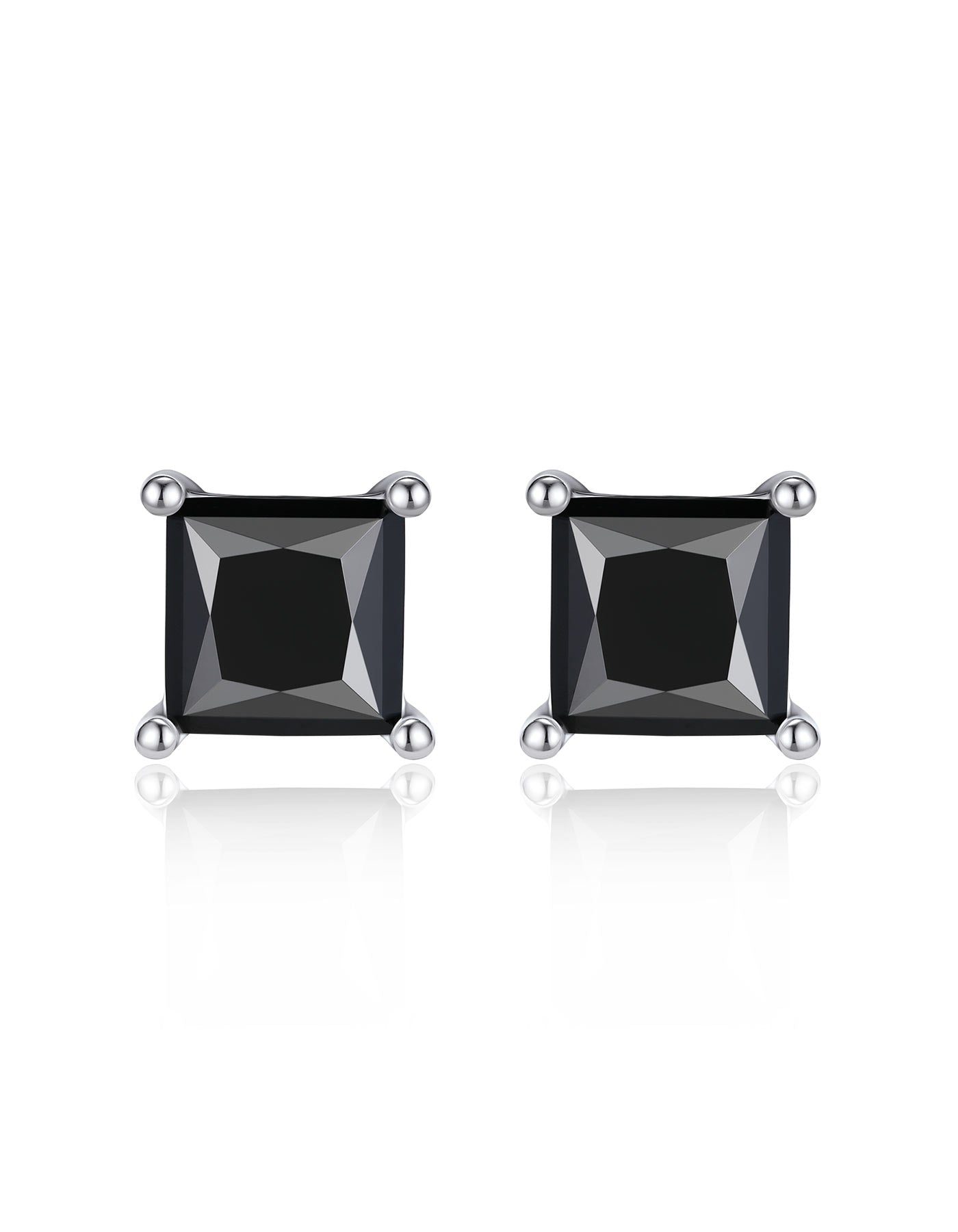 Ahabobo Stelring Silver Black Moissanite Princess Cut Stud Earrings