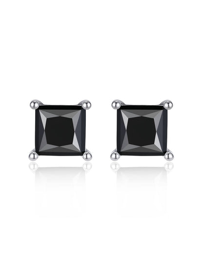 Ahabobo Stelring Silver Black Moissanite Princess Cut Stud Earrings