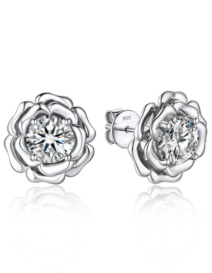 Ahabobo Rose Moissanite Stud Earrings For Women