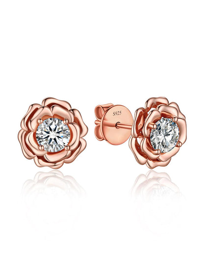 Ahabobo Rose Moissanite Stud Earrings For Women