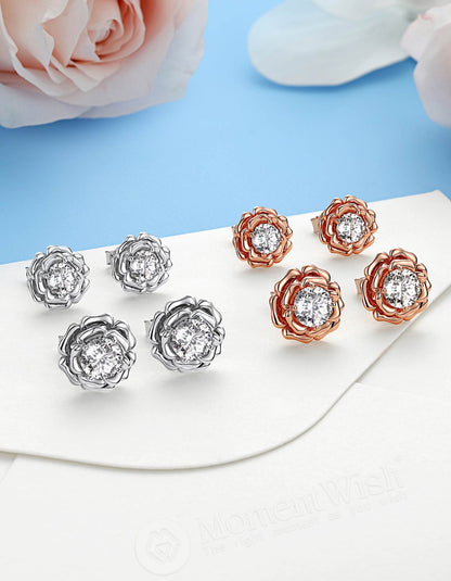 Ahabobo Rose Moissanite Stud Earrings For Women