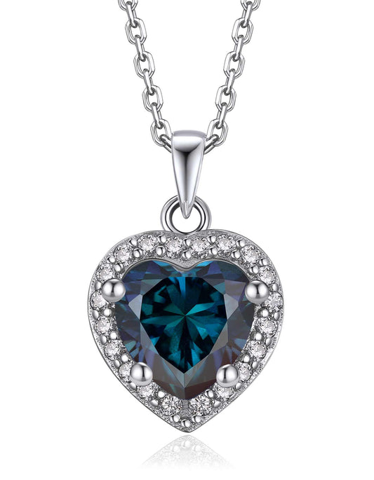 Ahabobo Heart Cut Moissanite Birthstone Halo Necklace For Women