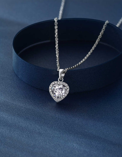 Ahabobo Moissanite Heart Pendant and Halo Stud Earrings Set