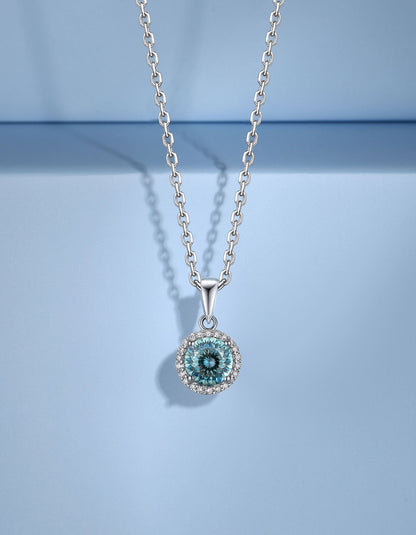 Ahabobo Birthstone Moissanite Halo Necklace for Women
