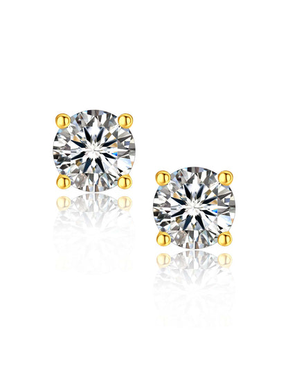 Ahabobo Sterling Silver Moissanite Stud Earrings Gold Plated