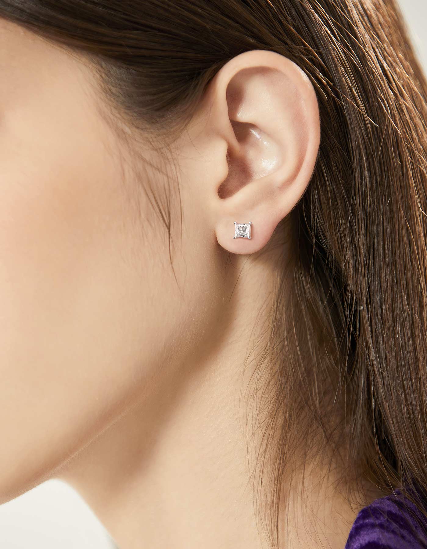 Ahabobo Stelring Silver Moissanite Princess Cut Stud Earrings