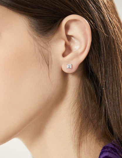 Ahabobo Stelring Silver Moissanite Princess Cut Stud Earrings