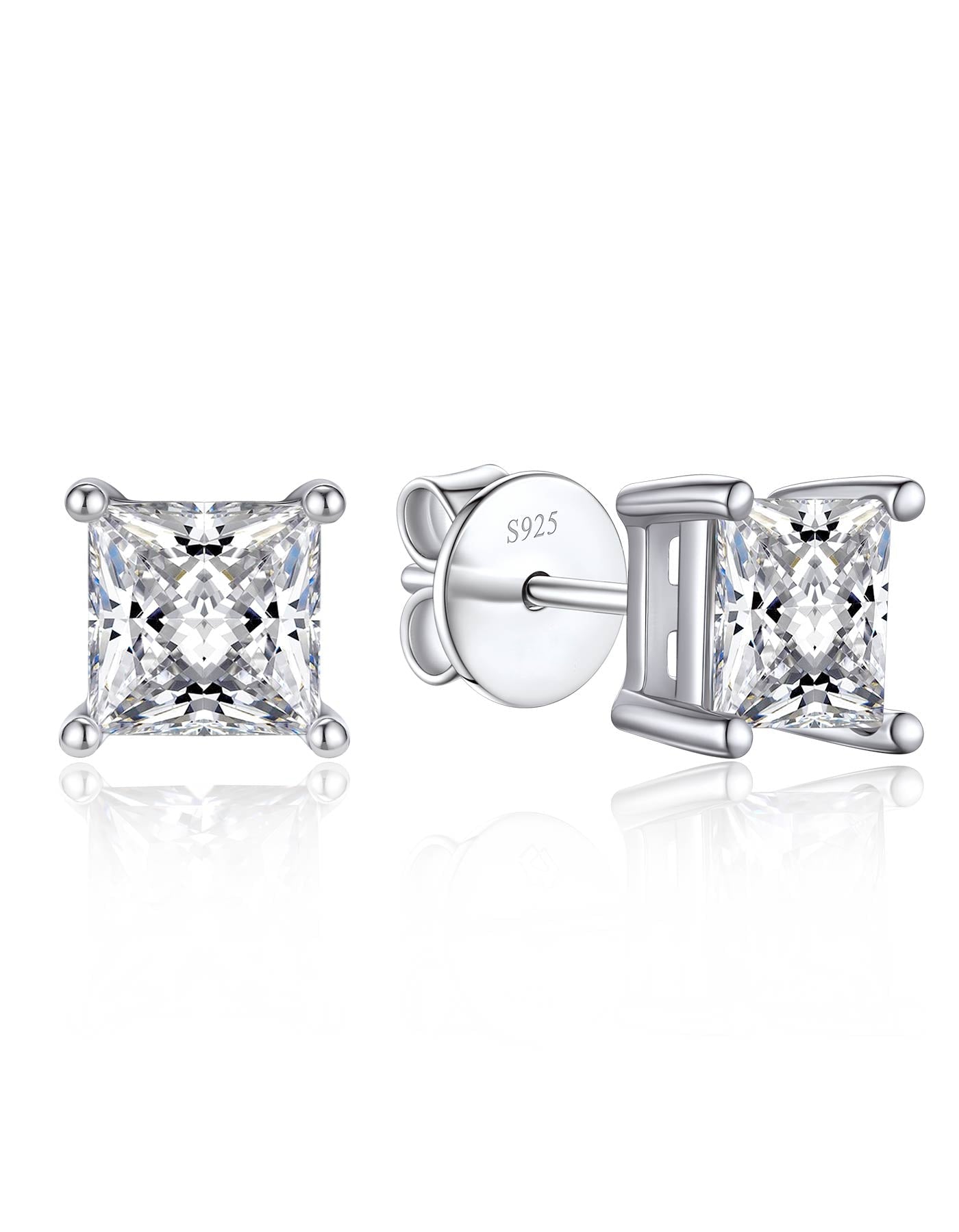 Ahabobo Stelring Silver Moissanite Princess Cut Stud Earrings