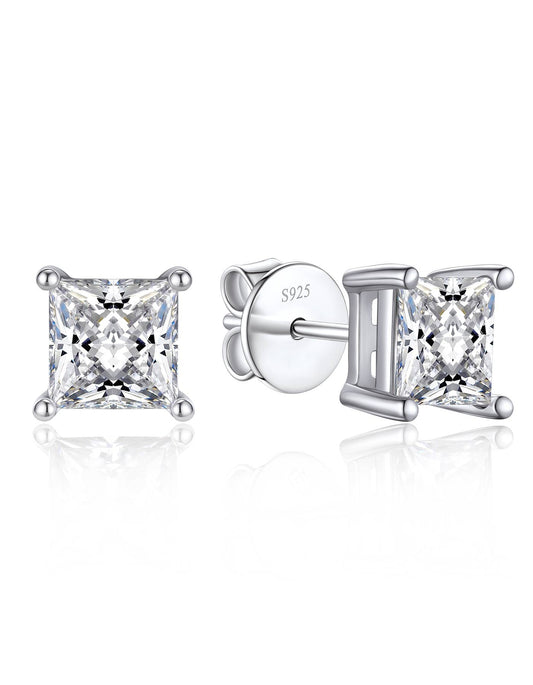 Ahabobo Stelring Silver Moissanite Princess Cut Stud Earrings