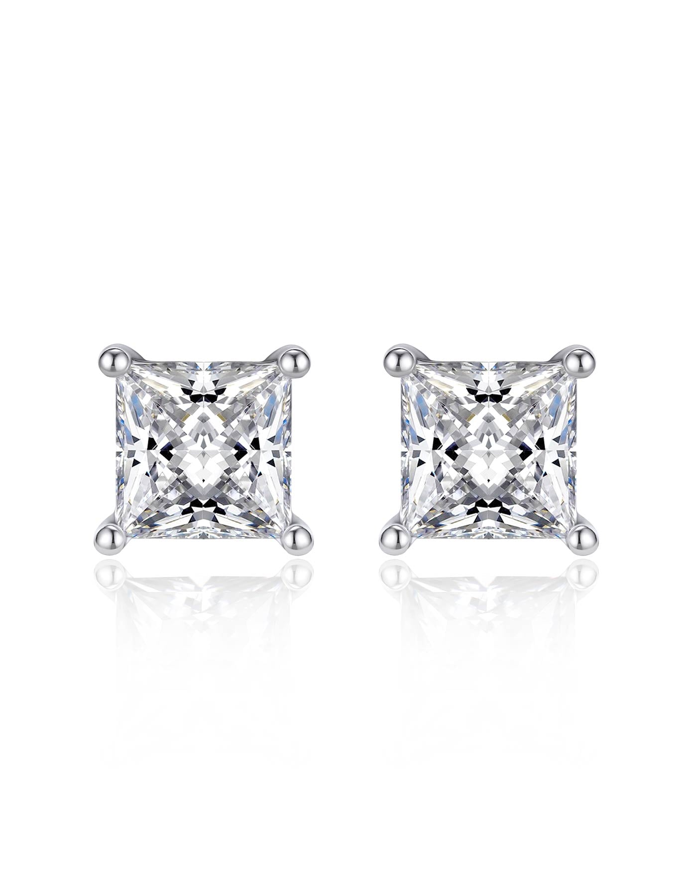 Ahabobo Stelring Silver Moissanite Princess Cut Stud Earrings