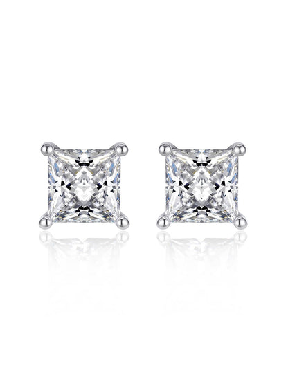 Ahabobo Stelring Silver Moissanite Princess Cut Stud Earrings