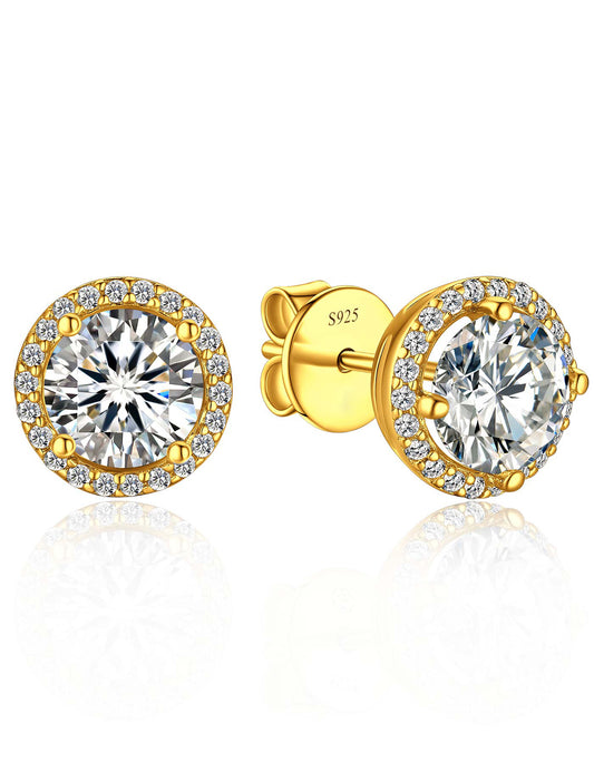 Ahabobo Gold Plated Halo Moissanite Stud Earrings for Women
