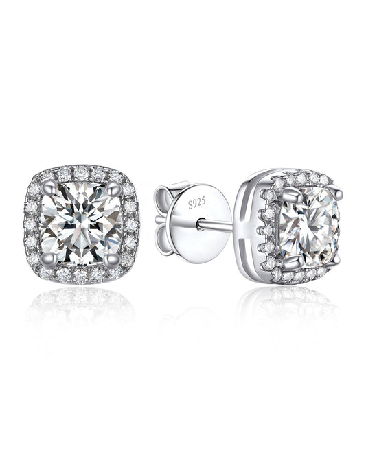 Ahabobo Cushion Moissanite Stud Earrings for Women