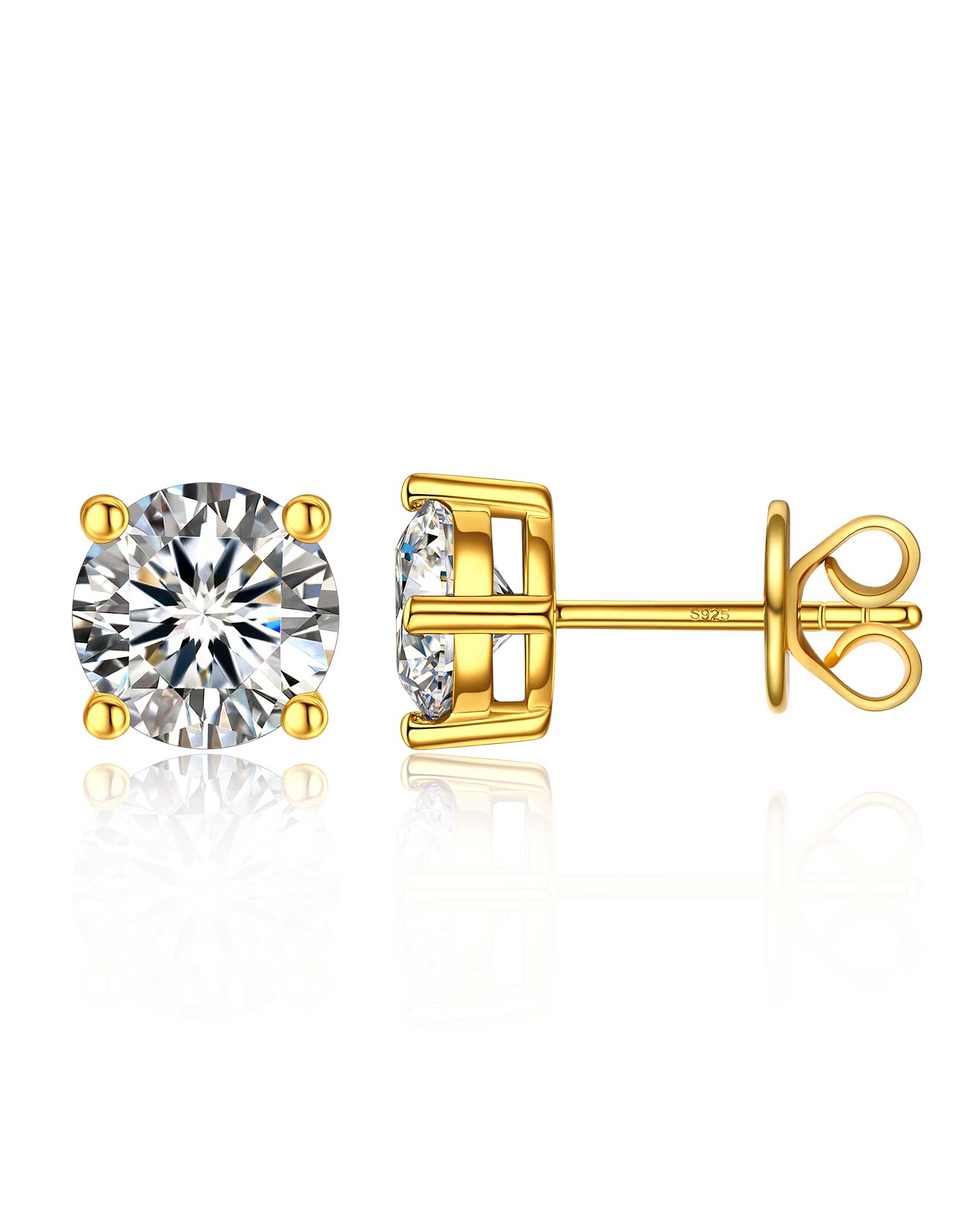 Ahabobo Sterling Silver Moissanite Stud Earrings Gold Plated
