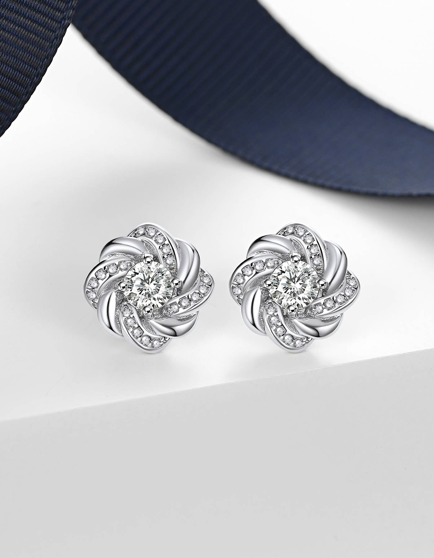 Ahabobo Moissanaite Love Knot Stud Earrings For Women