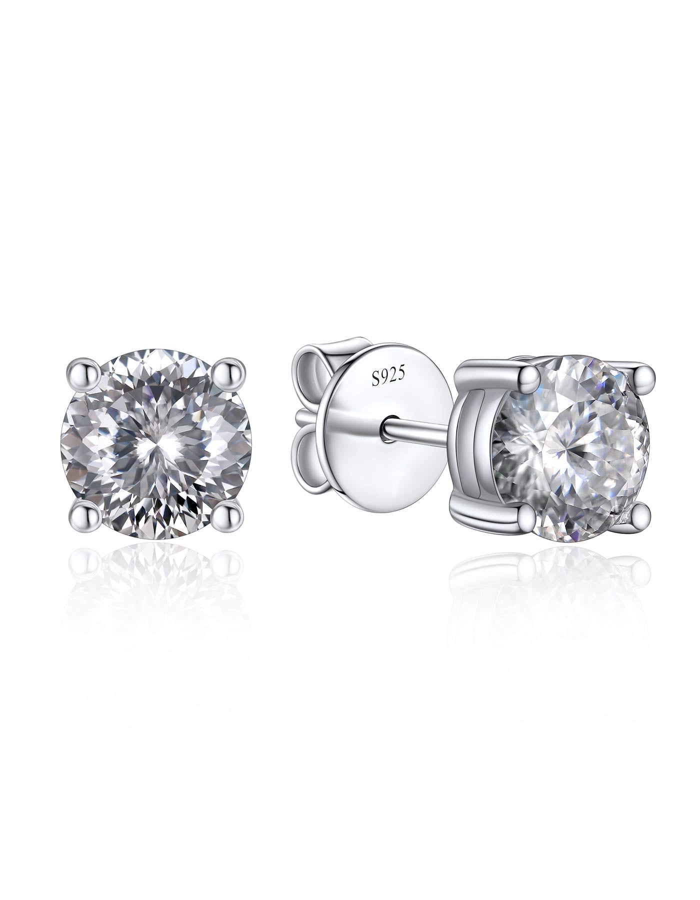 Ahabobo Round Moissanite Birthstone Stud Earrings for Women in Silver