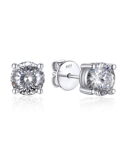Ahabobo Round Moissanite Birthstone Stud Earrings for Women in Silver