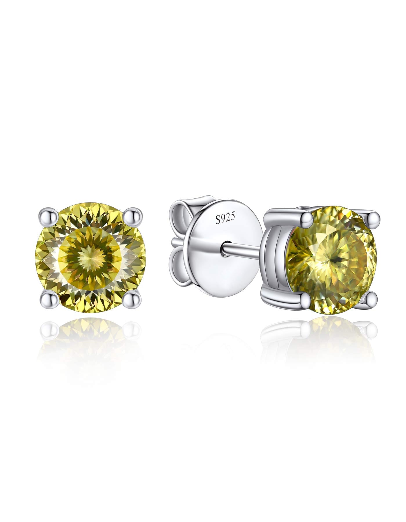 Ahabobo Round Moissanite Birthstone Stud Earrings for Women in Silver