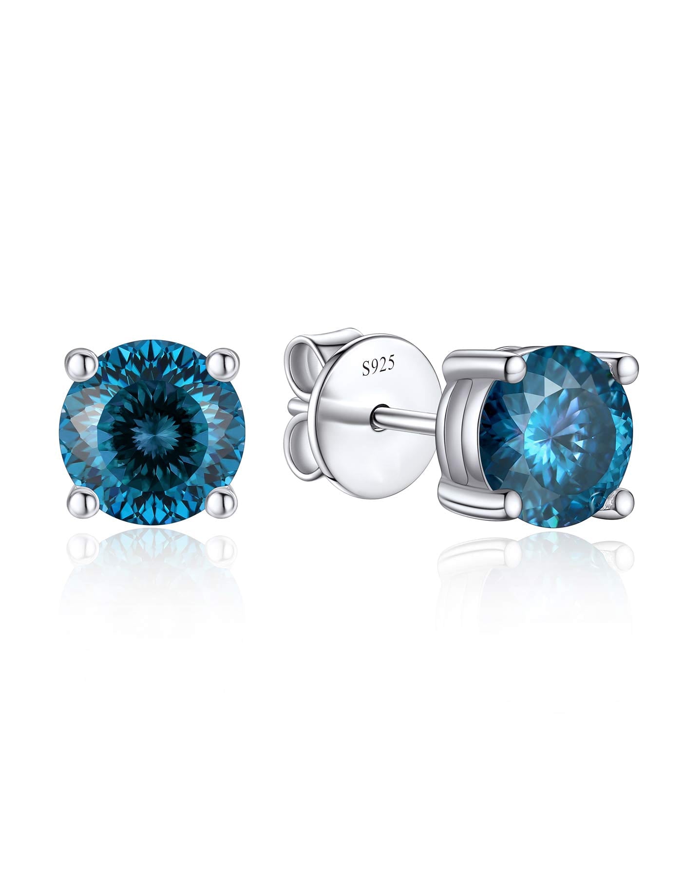 Ahabobo Round Moissanite Birthstone Stud Earrings for Women in Silver