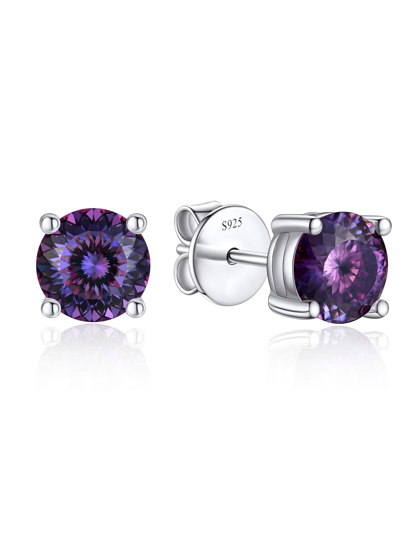 Ahabobo Round Moissanite Birthstone Stud Earrings for Women in Silver